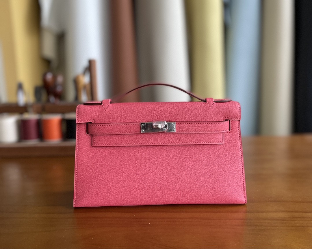 Hermes mini kelly pochette Chevre 8w new lipstick pink Silver Hardware ...